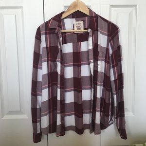 Pink and White Long Sleeve Flannel