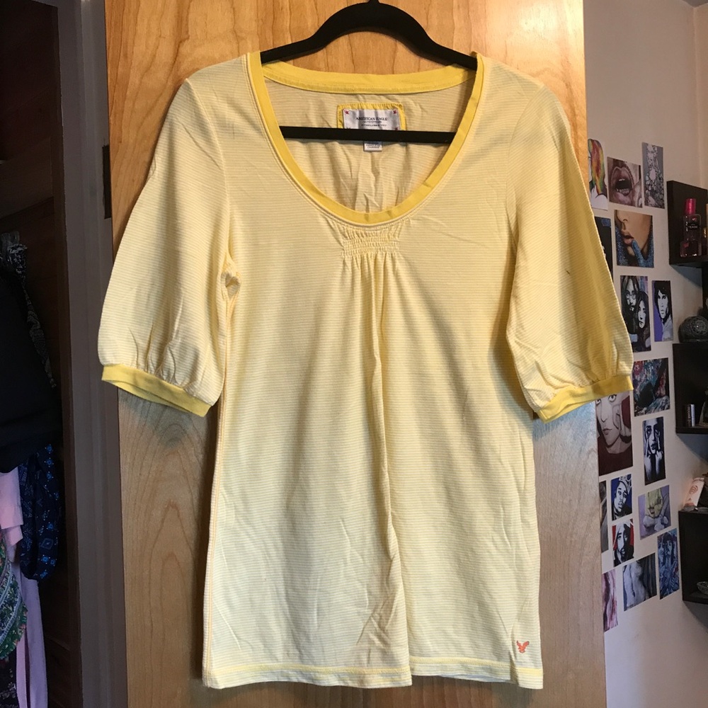 AE NWOT Quarter Sleeve Scoop V-Neck Striped Shirt