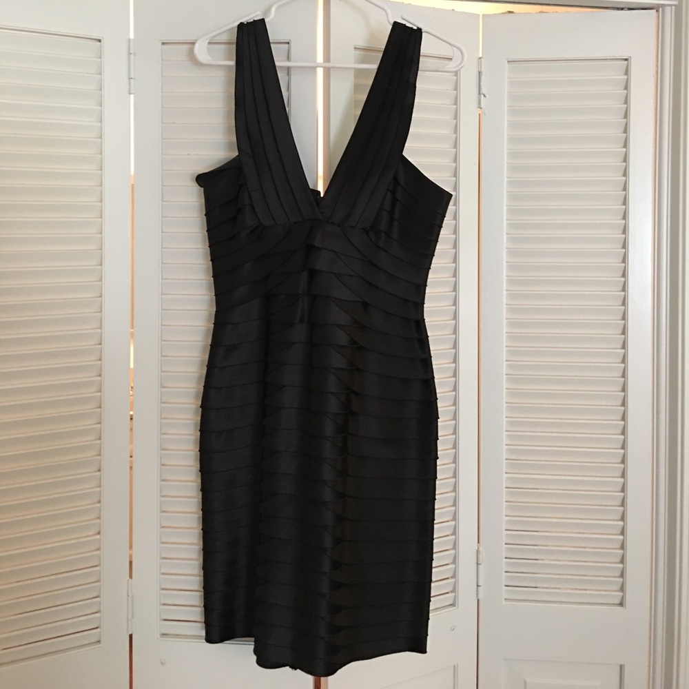 BCBGMaxAzria Black Satin Bandage Dress