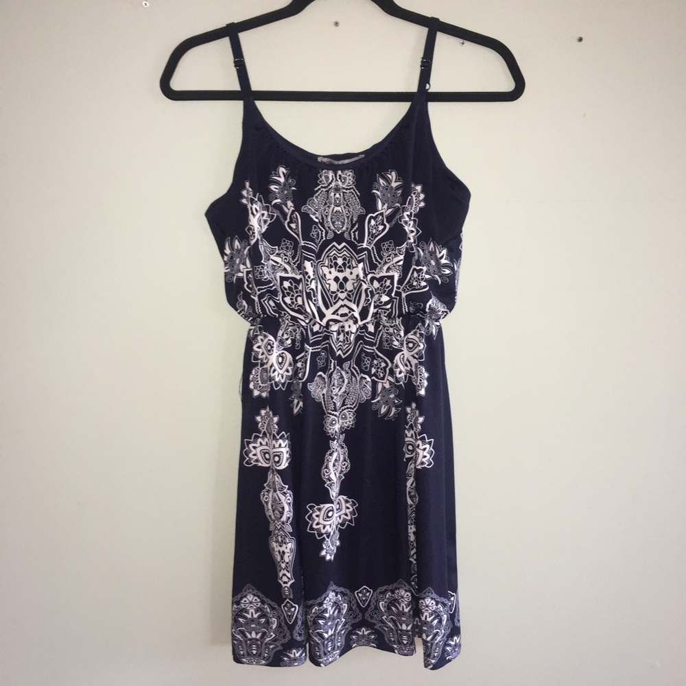 Adjustable Navy Blue Mandala Print Dress