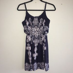 Adjustable Navy Blue Mandala Print Dress