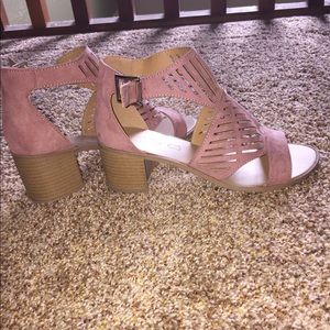 blush sandals with a small heel