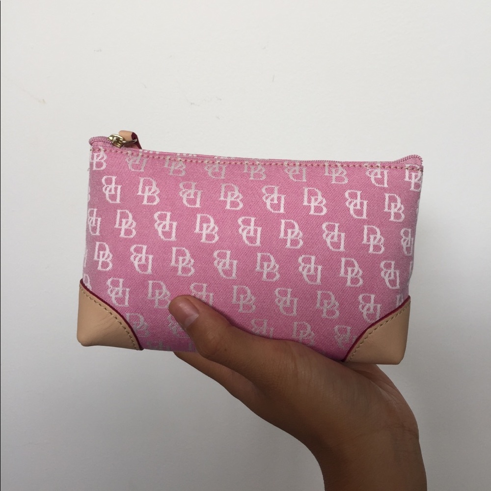 New Dooney & Bourke Pink Leather Trim Makeup Bag