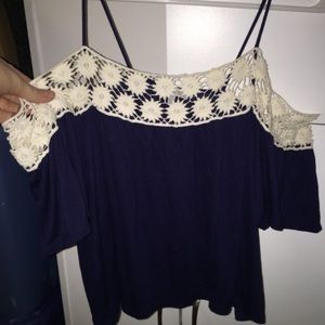 Pretty baby blue blouse with vanilla lace