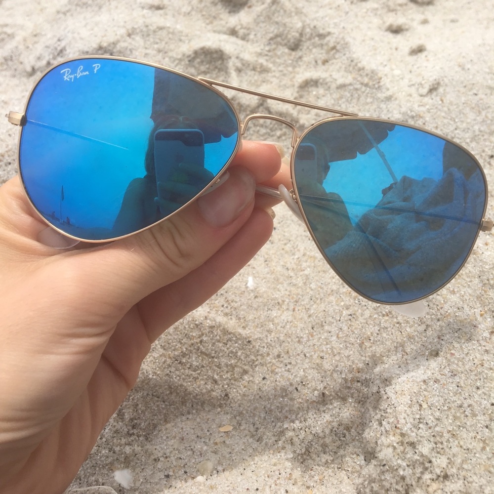 Blue Polarized Ray Ban Aviators (with case/ cloth)