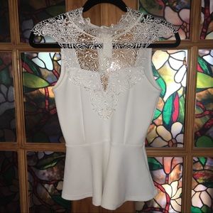 WINDSOR White Peplum Top with Deep Cut in Back