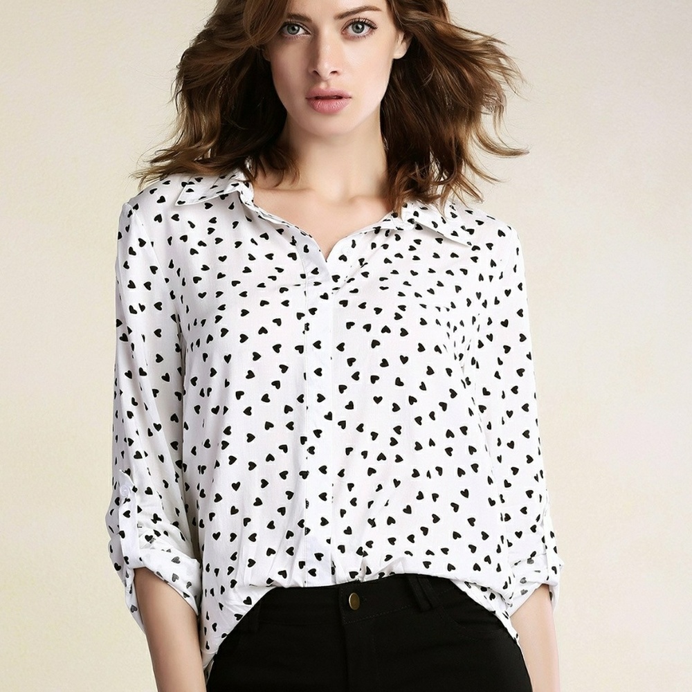 Heart Print Button Down Shirt