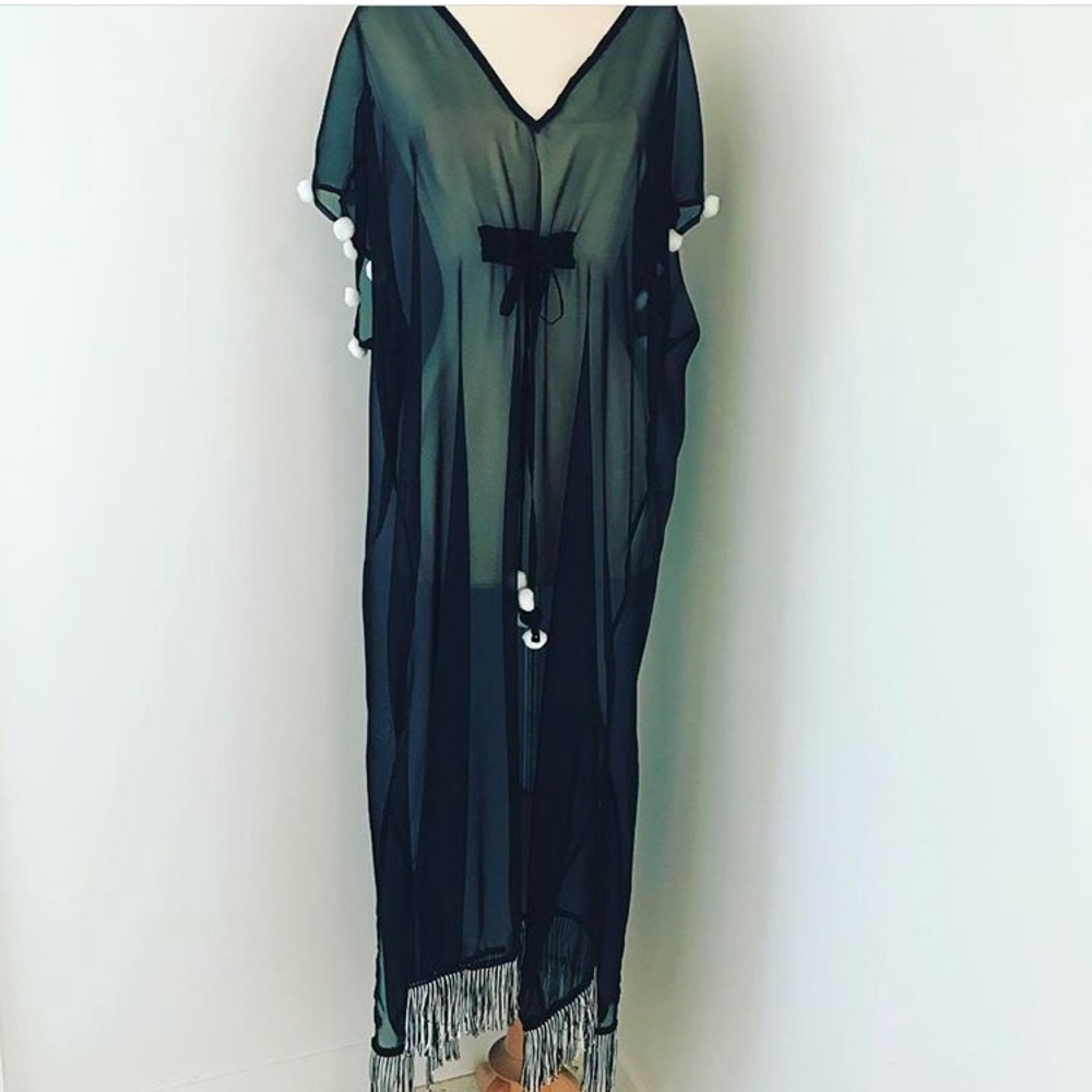 beach cover up fringe & pompom details