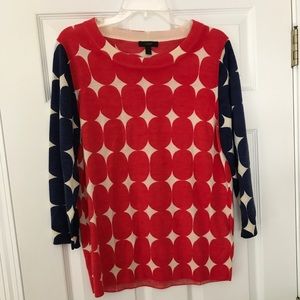 Women's J. Crew Red, Cream, and Blue Wool Sweater