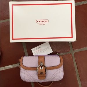 Coach Pink Lavender Wristlet Leather Detail Clutch