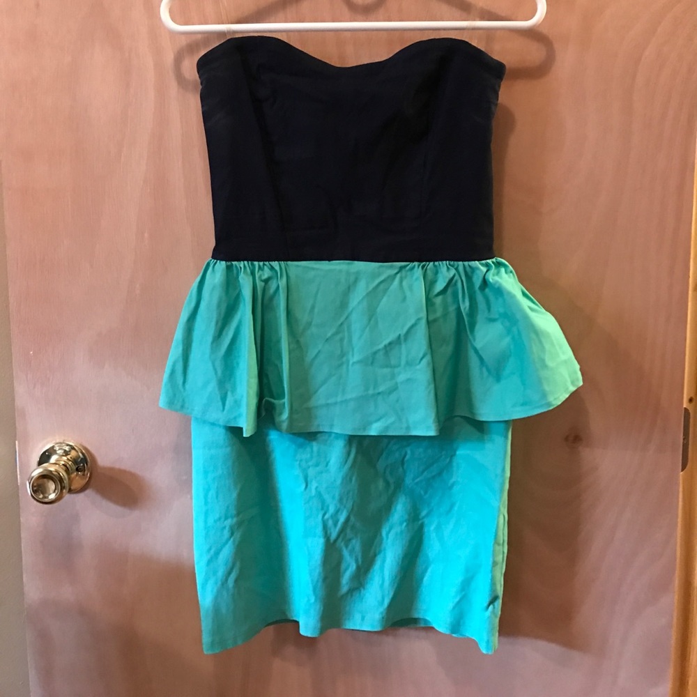 Blue/Turquoise Strapless Peplum Dress