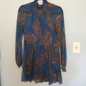 Free People blue sheer paisley dress with slip