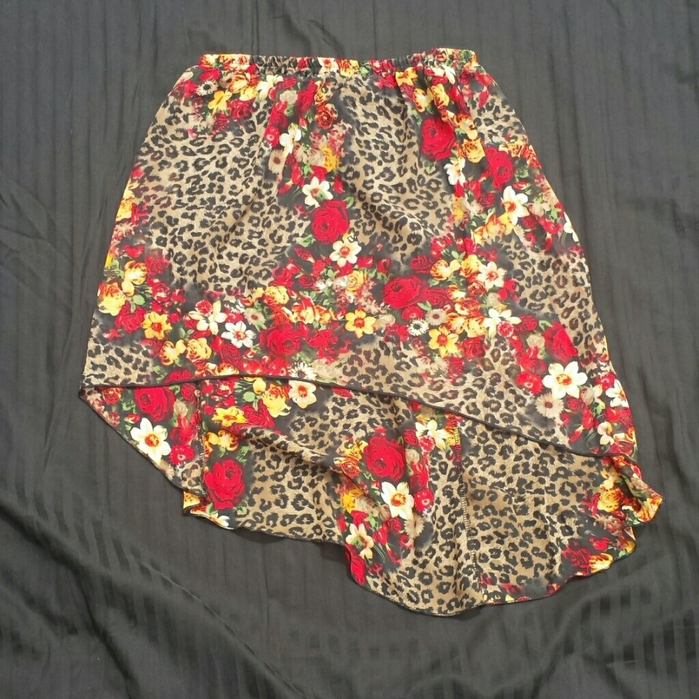 Leopard and floral forever 21 high low skirt