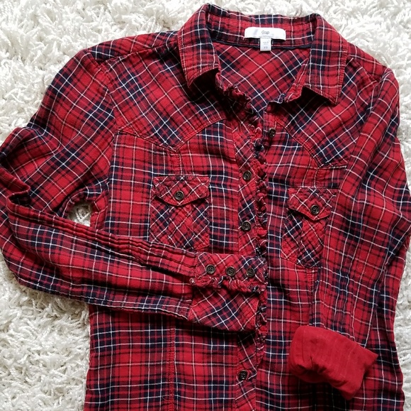 GAP Tops - Gap XS Plaid Ruffle Button Down