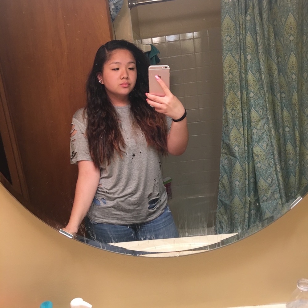 Gray distressed t shirt