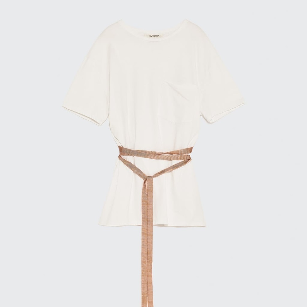 NWT ZARA Studio T-Shirt with Herringbone Ribbon M