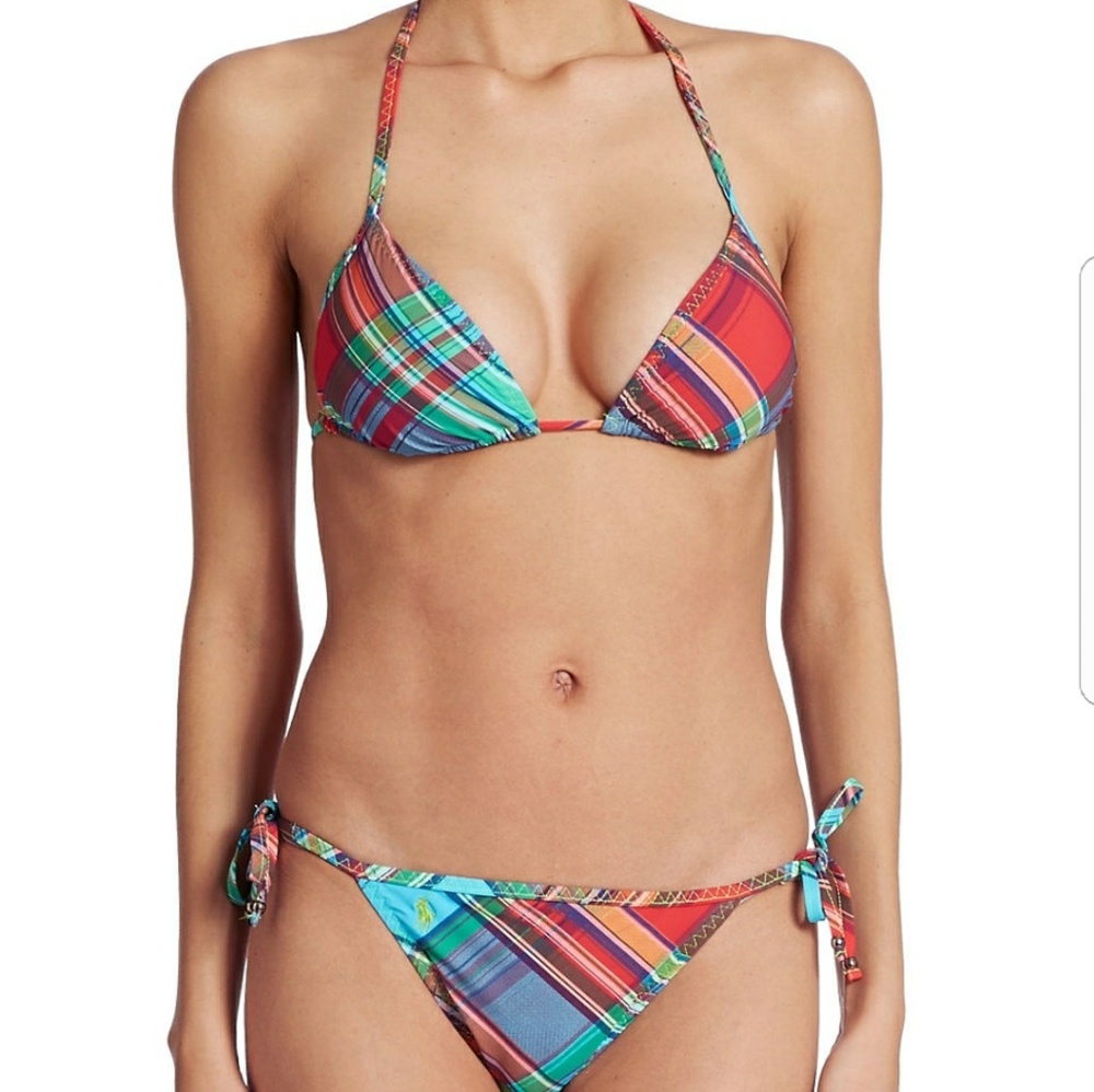 POLO RALPH LAUREN PLAID TRIANGLE BIKINI TOP/BOTTOM
