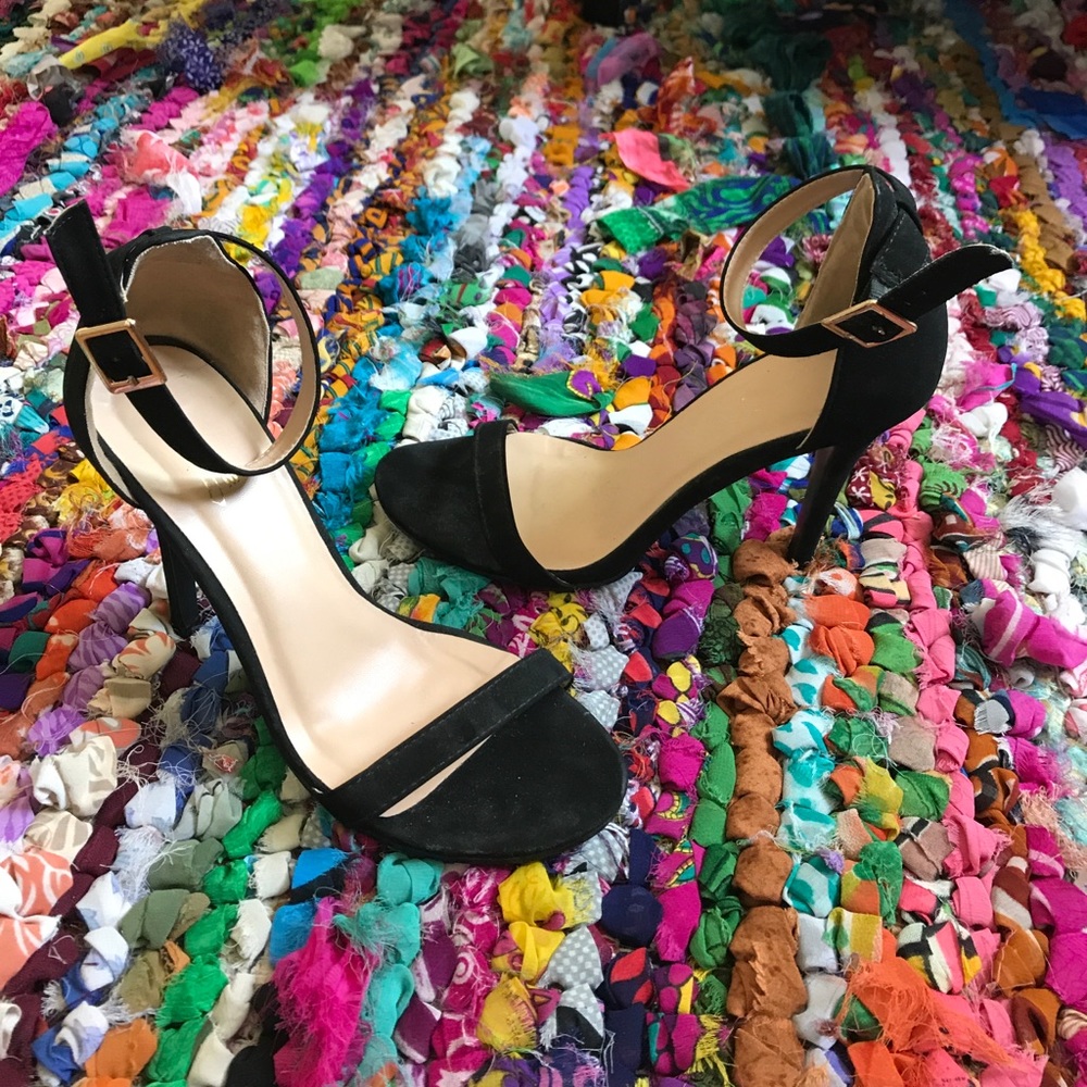 Black single strap heels