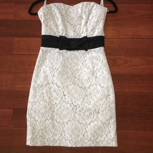 H&M White Lace Dress with Black Bow Detail