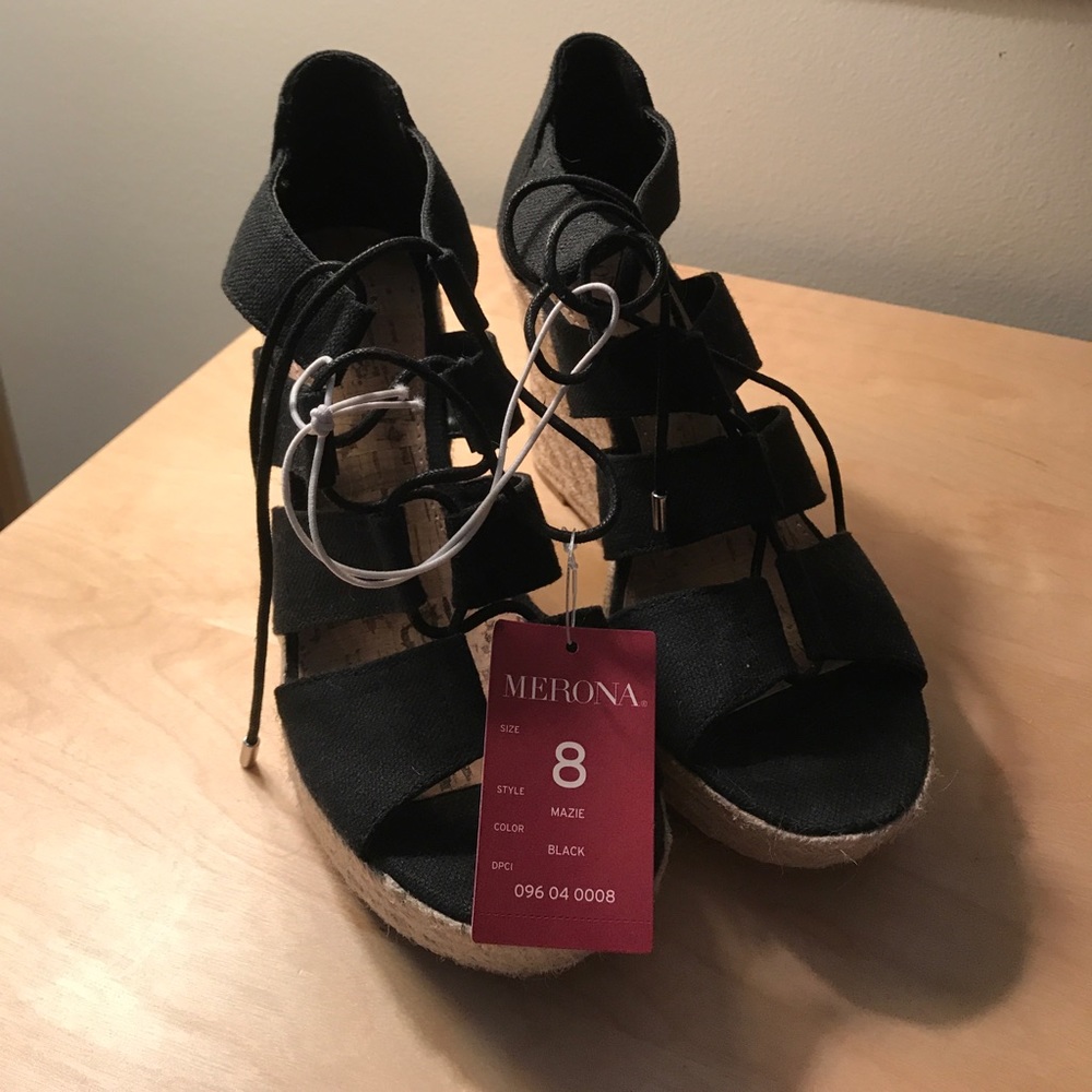 NWT Merona lace up black wedges!