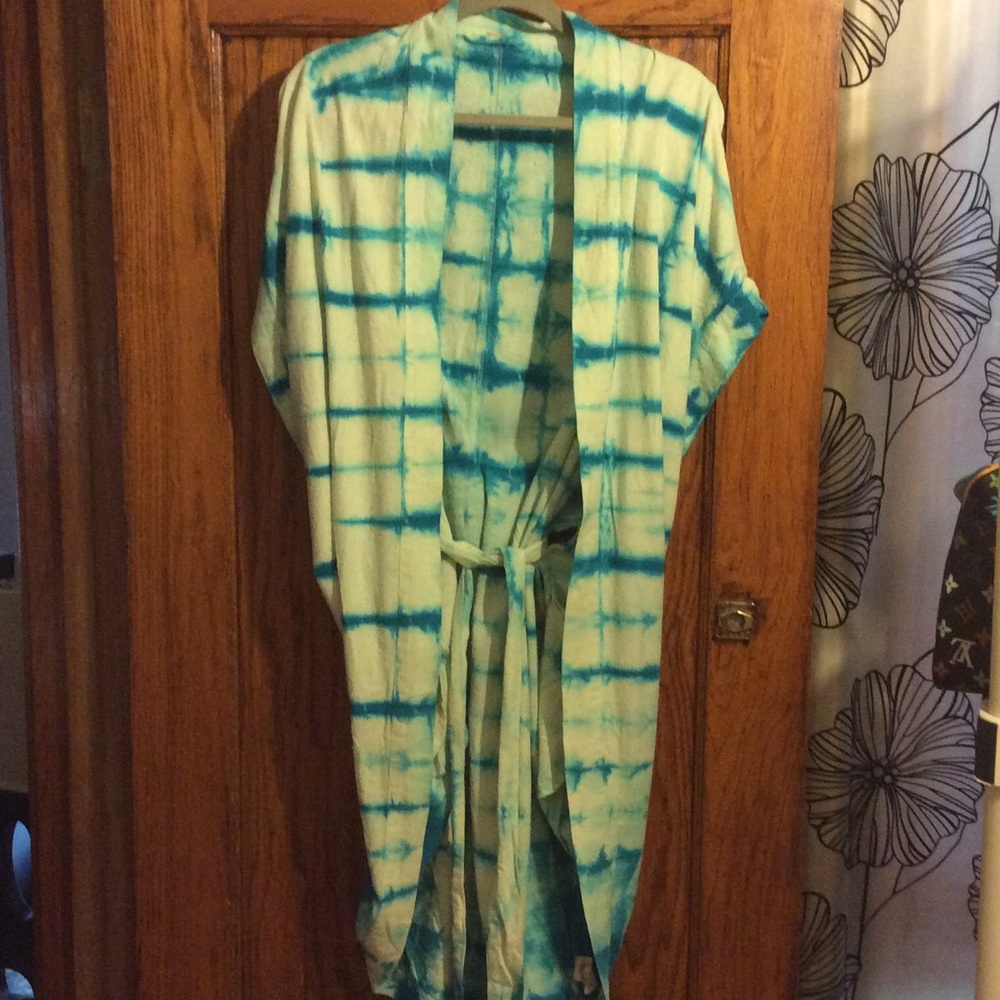 FREE PEOPLE KAFTAN TIE SHAWL PONCHO CAPE 100%SILK