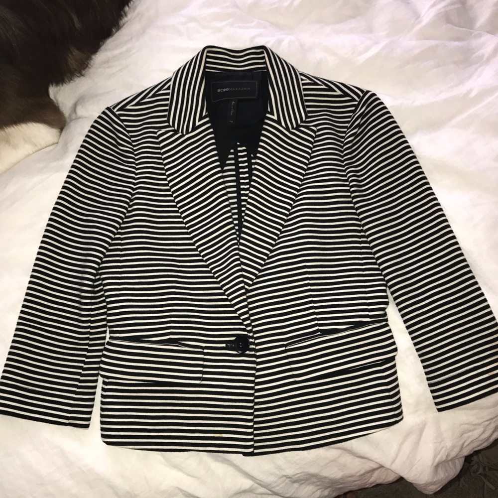 BCBG Maxazria white and black striped blazer
