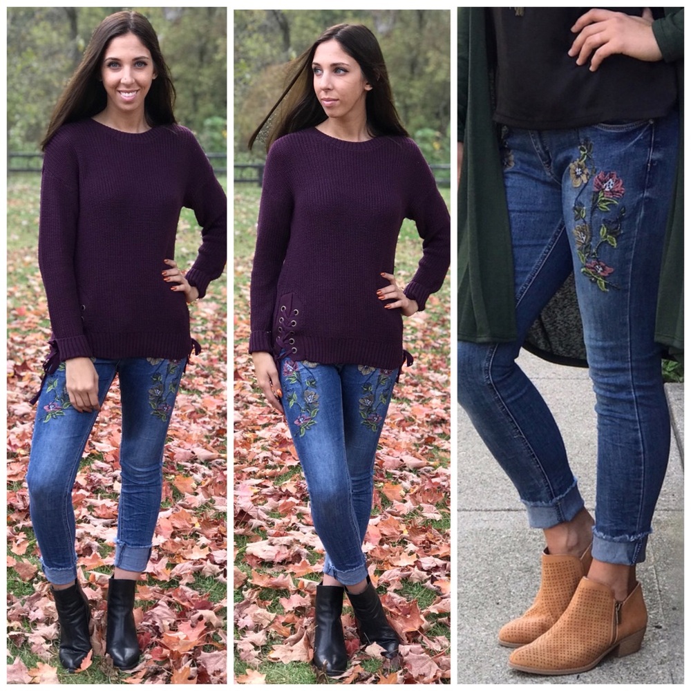 Embroidered Distressed Skinny Designer Jeans