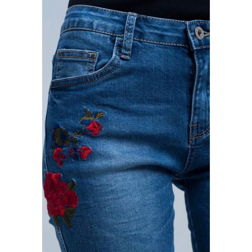 Embroidered Distressed Skinny Designer Jeans - Picture 6 of 8