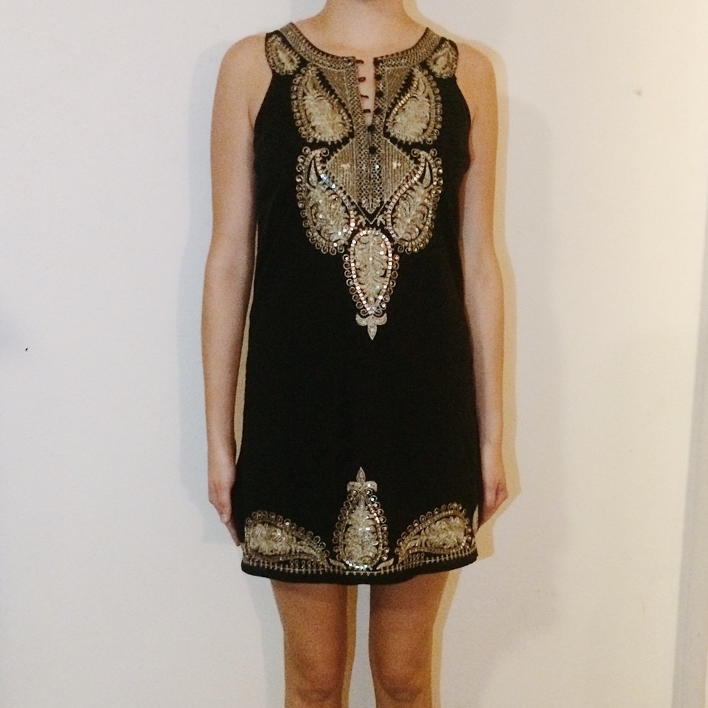 FREE PEOPLE TUNIC DRESS BLACK GOLD SEQUIN