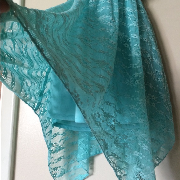 Turquoise Asymmetrical Hem Blue Dress - Picture 5 of 8