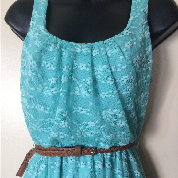 Turquoise Asymmetrical Hem Blue Dress - Picture 2 of 8