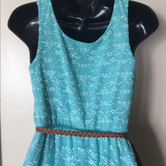 Turquoise Asymmetrical Hem Blue Dress - Picture 3 of 8