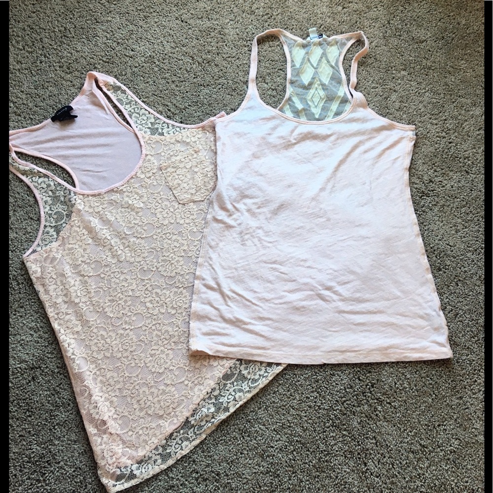 2 Blush pink tanks with lace detail size Large