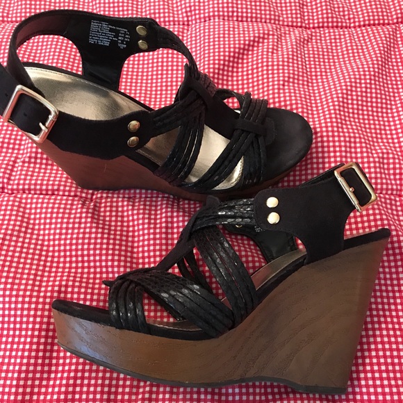 Black Strappy Wedges - Picture 2 of 4