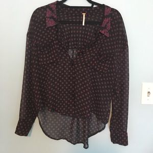 Free People black sheer button down w cool design