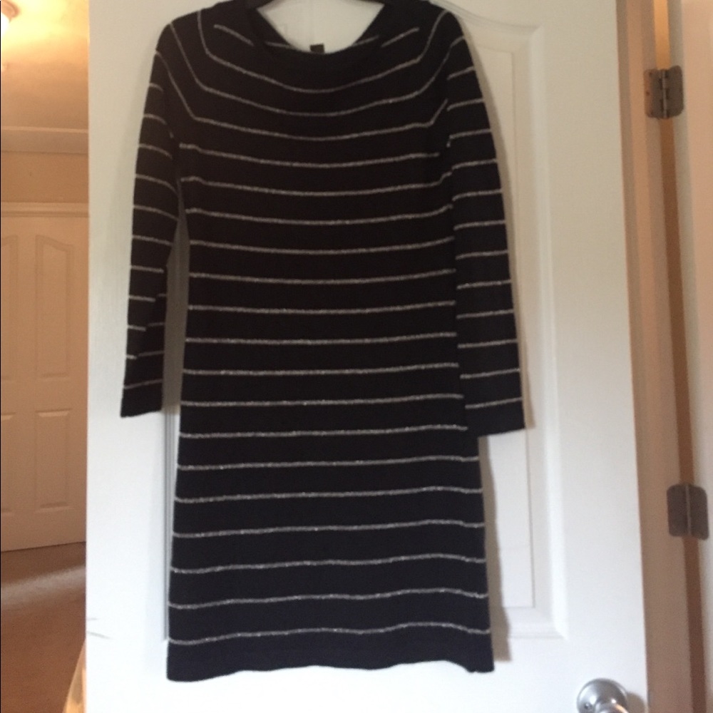 Loft black small sweater dress with sliver strips