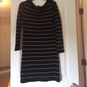 Loft black small sweater dress with sliver strips