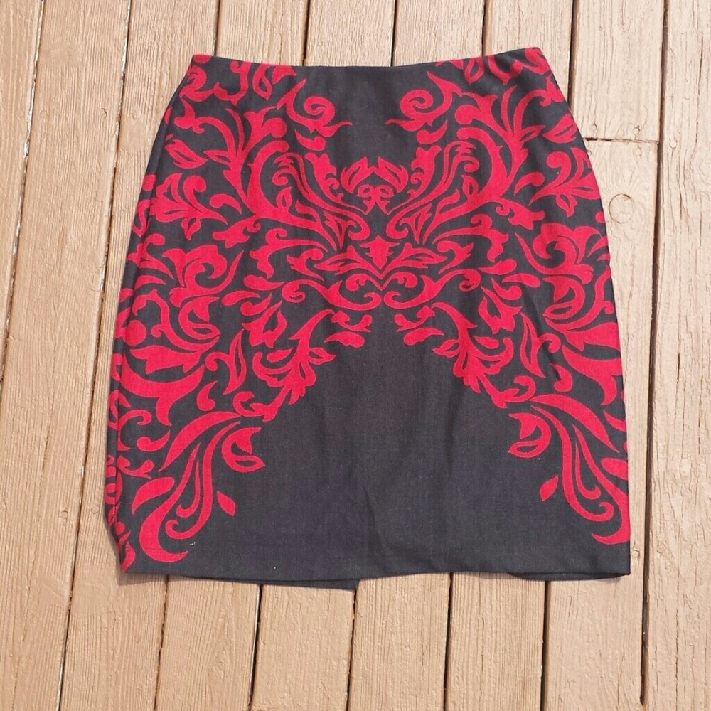 Red and black damask pencil skirt