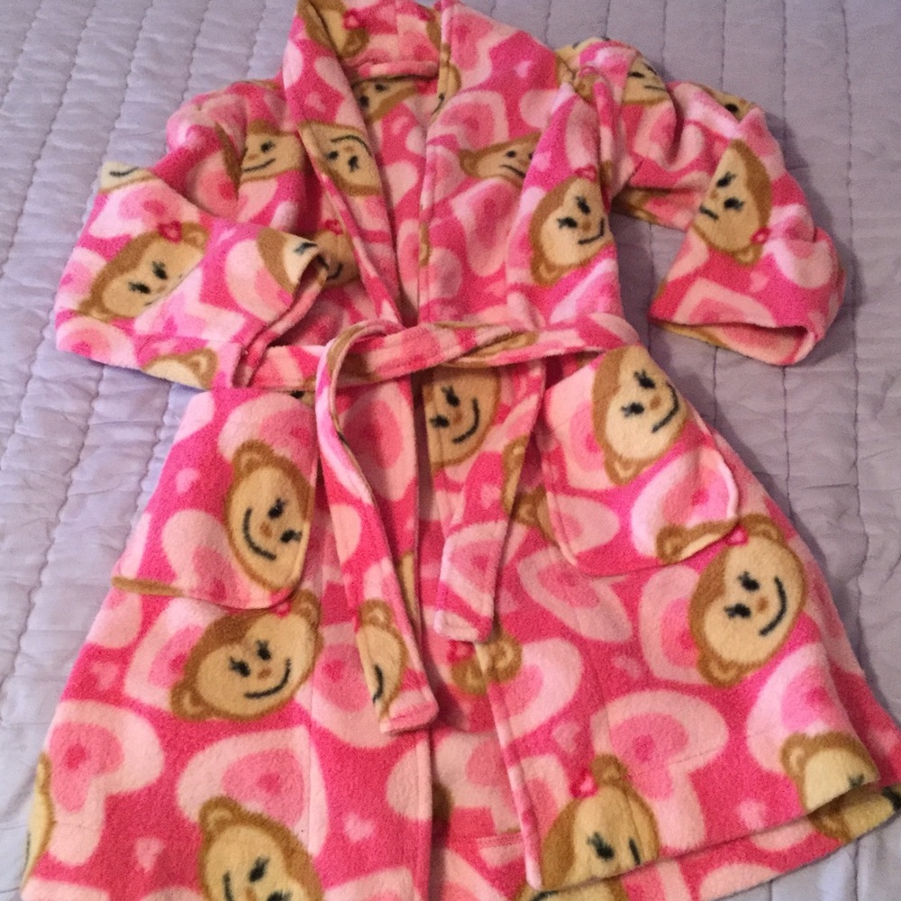 Pink monkey bathrobe.
