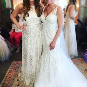 Cream and gold sequin floor length dress