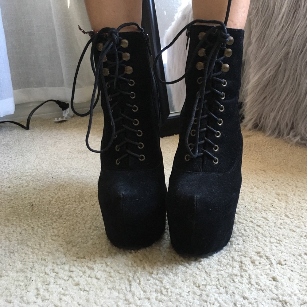 Faux suede ankle booties. Lightly worn