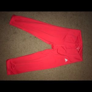 Adidas neon pink mid rise three-quarter leggings
