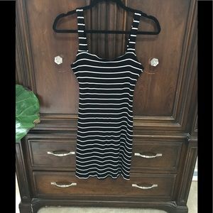 Reformation Black And White Striped Mini Dress