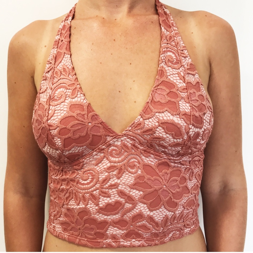Floral Lace Halter Crop Top