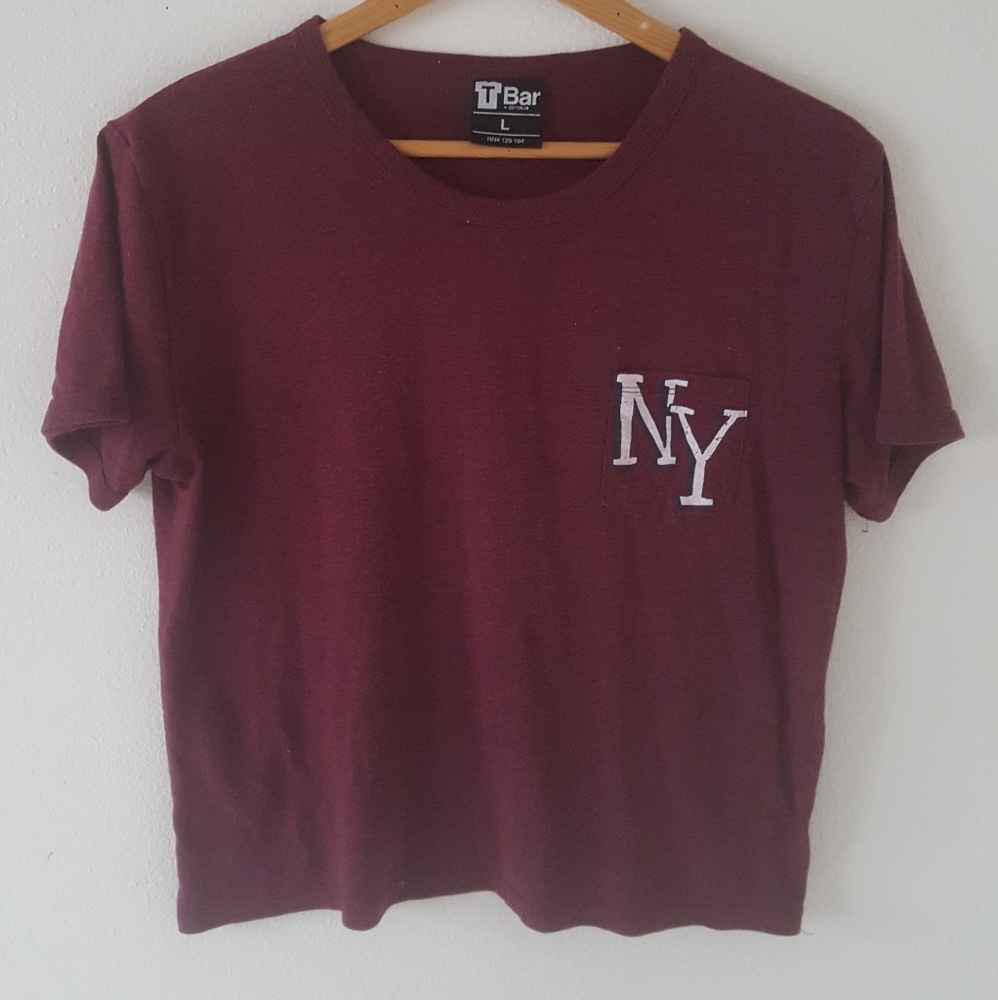 NY burgundy shirt