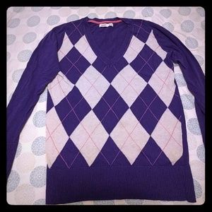 Purple and tan argyle sweater