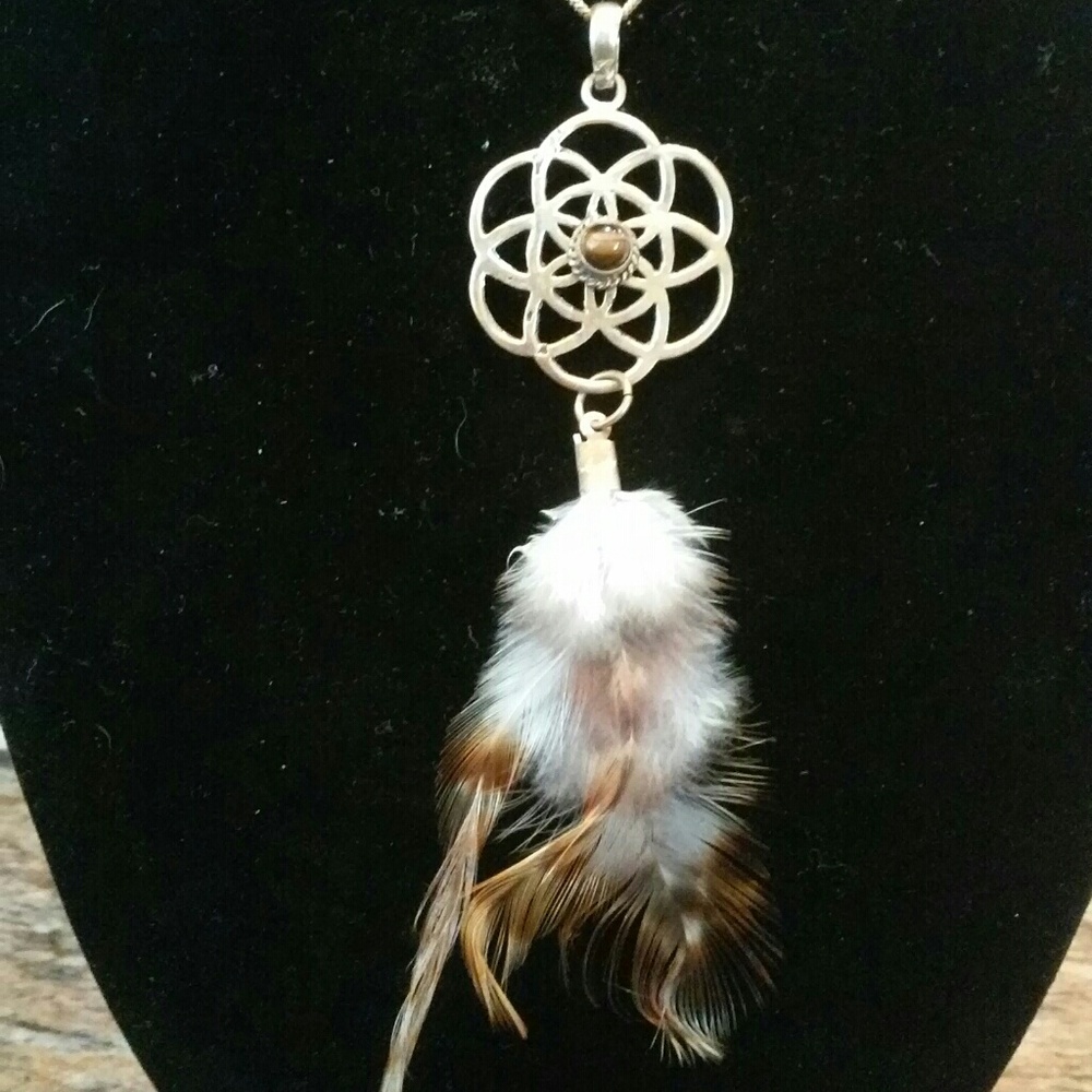 Infinity Tiger's Eye Feather Necklace