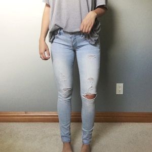 American Eagle Light Destroyed Skinny Jeans