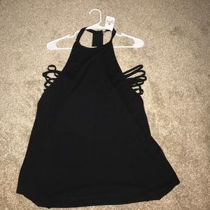 Black racerback tank top with cutout sides