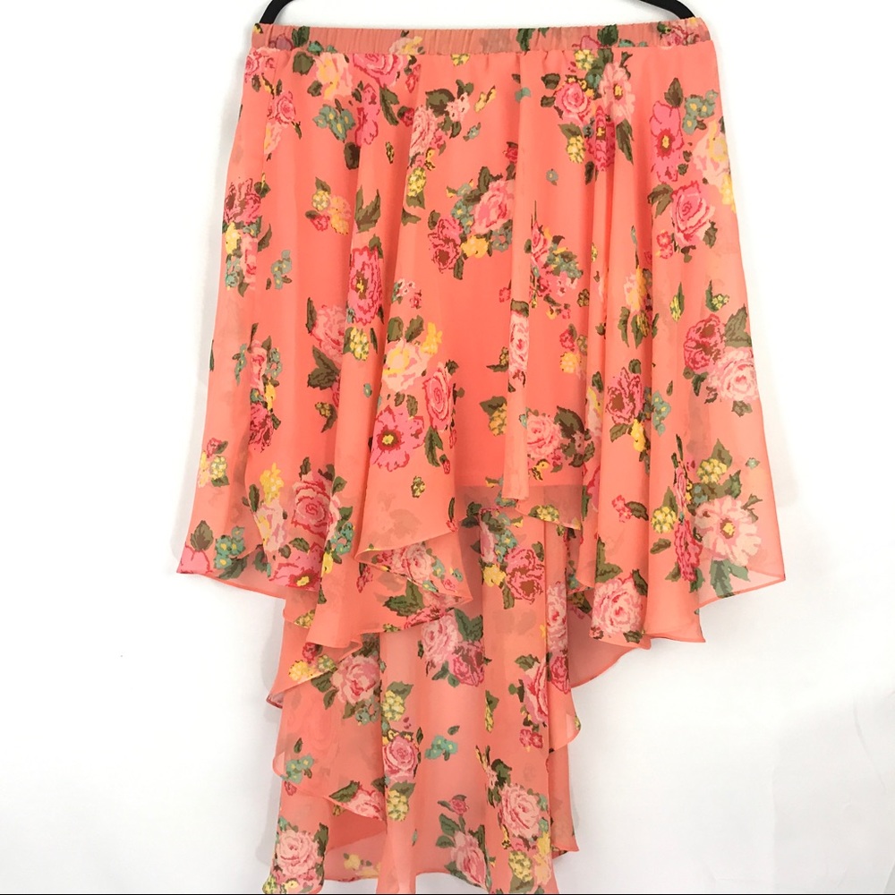 Orange floral high-low skirt